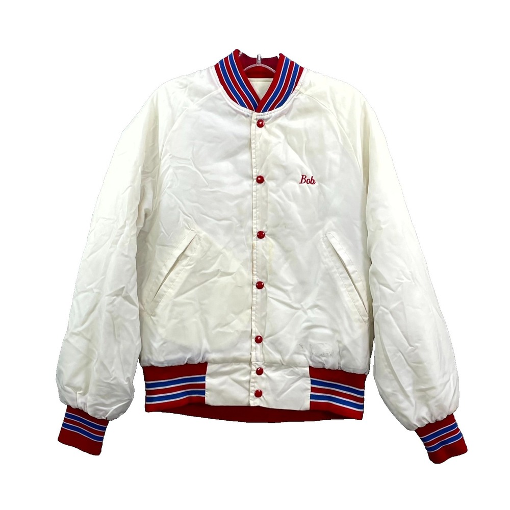 Vintage 90's Bomber Jacket Womens‎ M White Wyoming Centennial A Lasting Legacy